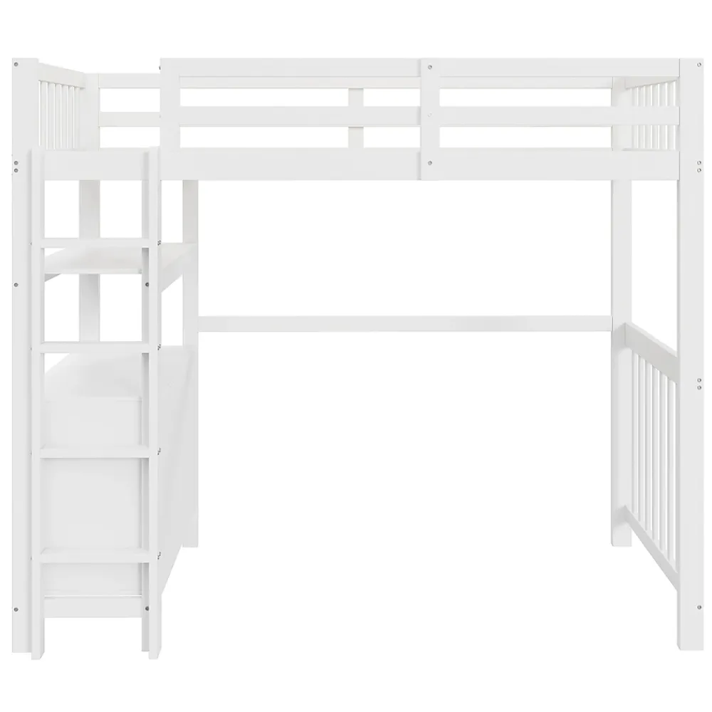 Okwish Lit Mezzanine 90x200 cm - Lit Simple avec Bureau et 6 Tiroirs, Étagères de Rangement, Bois de Pin et MDF, Blanc - Sans Matelas* Lit Mezzanine