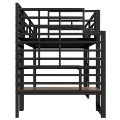 Lit Mezzanine 90x200 cm - Lit Simple avec Escalier de Rangement et LED Intégrée, sans Matelas - Métal Noir><noscript><img width=