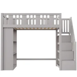 Lit mezzanine 90x200 cm - Lit simple avec échelle pratique, tiroirs de rangement intégrés et structure robuste - Pin et MDF - Gris><noscript><img width=