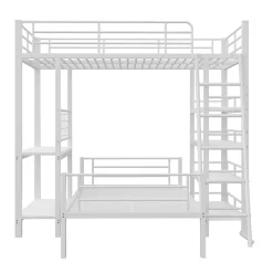 Okwish Lit mezzanine 90x200 cm - Lit simple avec rangement multifonction, structure métal et MDF avec étagères - Sans matelas - Blanc* Lit Mezzanine