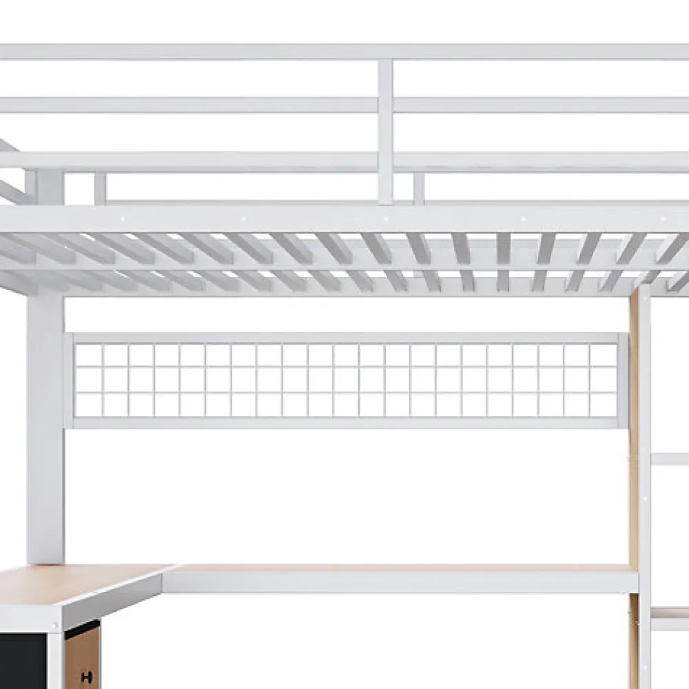 Lit mezzanine 90x200 cm - Structure en fer - Avec espace de rangement - Avec armoire + bureau - Blanc (matelas non inclus)>ModernLuxe Hot