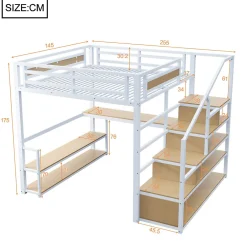 Lit Mezzanine 140x200 cm avec Bureau et Rangement, Métal+MDF, Blanc - Sans Matelas><noscript><img width=