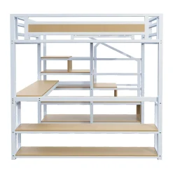 Lit Mezzanine 140x200 cm avec Bureau et Rangement, Métal+MDF, Blanc - Sans Matelas><noscript><img width=