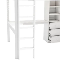 Redom Lit mezzanine 140x200 cm avec bureau intégré, armoire et 3 tiroirs fonctionnels en pin blanc*Enfant Lit Enfant