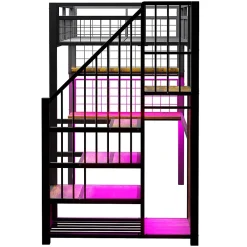 Lit mezzanine 90x200 cm avec bureau intégré, étagères et échelle de rangement en métal noir pour chambre ado><noscript><img width=