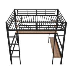 Lit mezzanine 140x200 cm avec bureau et étagères intégrées, cadre métal noir fonctionnel><noscript><img width=