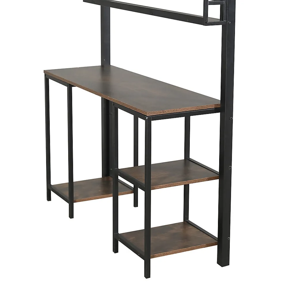 Lit mezzanine 120x200 cm avec bureau et étagère - escaliers avec rampes - Métal+panneaux de particules - Noir (sans matelas)>ModernLuxe Clearance
