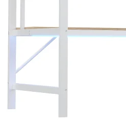 Lit mezzanine 90x200 cm avec bureau intégré, étagères, LED et prise USB, lit ado/enfant gain de place - métal blanc - sans matelas><noscript><img width=