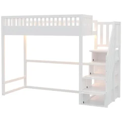 Lit mezzanine 90x200 cm avec échelle de sécurité - avec barrières de sécurité - lumières LED - blanc (sans matelas)><noscript><img width=