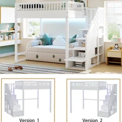 ModernLuxe Lit mezzanine 140x200 cm avec échelle de sécurité - avec barrières de sécurité - lumières LED - blanc (sans matelas)* Lit Mezzanine