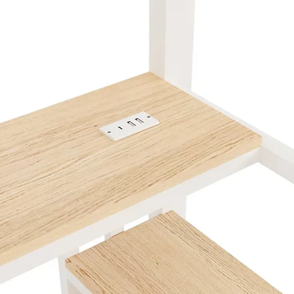 ModernLuxe Lit mezzanine 90x200 cm avec LED - avec penderie et bureau - 2 ports USB + 1 port Type-C - blanc (matelas non inclus)* Lit Mezzanine
