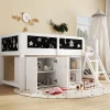 Lit mezzanine 90x200 cm avec tableau noir - avec 3 portes et une échelle - bois massif+MDF - Blanc(sans matelas)>ModernLuxe Discount