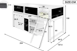 Lit mezzanine 90x200 cm avec tableau noir - avec 3 portes et une échelle - bois massif+MDF - Blanc(sans matelas)><noscript><img width=