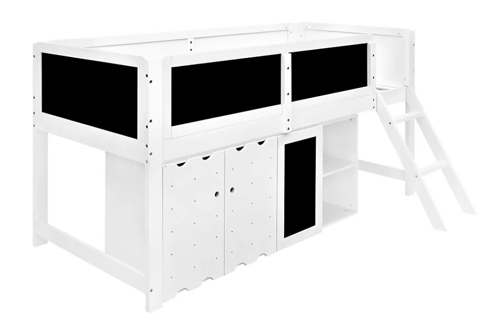 Lit mezzanine 90x200 cm avec tableau noir - avec 3 portes et une échelle - bois massif+MDF - Blanc(sans matelas)>ModernLuxe Discount