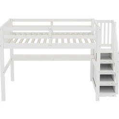 Aapaas Lit mezzanine 140x200 cm blanc avec tiroirs de rangement et bureau intégré sous le lit pour enfant*Enfant Lit Enfant