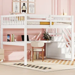 Aapaas Lit mezzanine 140x200 cm blanc avec tiroirs de rangement et bureau intégré sous le lit pour enfant*Enfant Lit Enfant