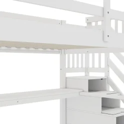 Aapaas Lit mezzanine 140x200 cm blanc avec tiroirs de rangement et bureau intégré sous le lit pour enfant*Enfant Lit Enfant