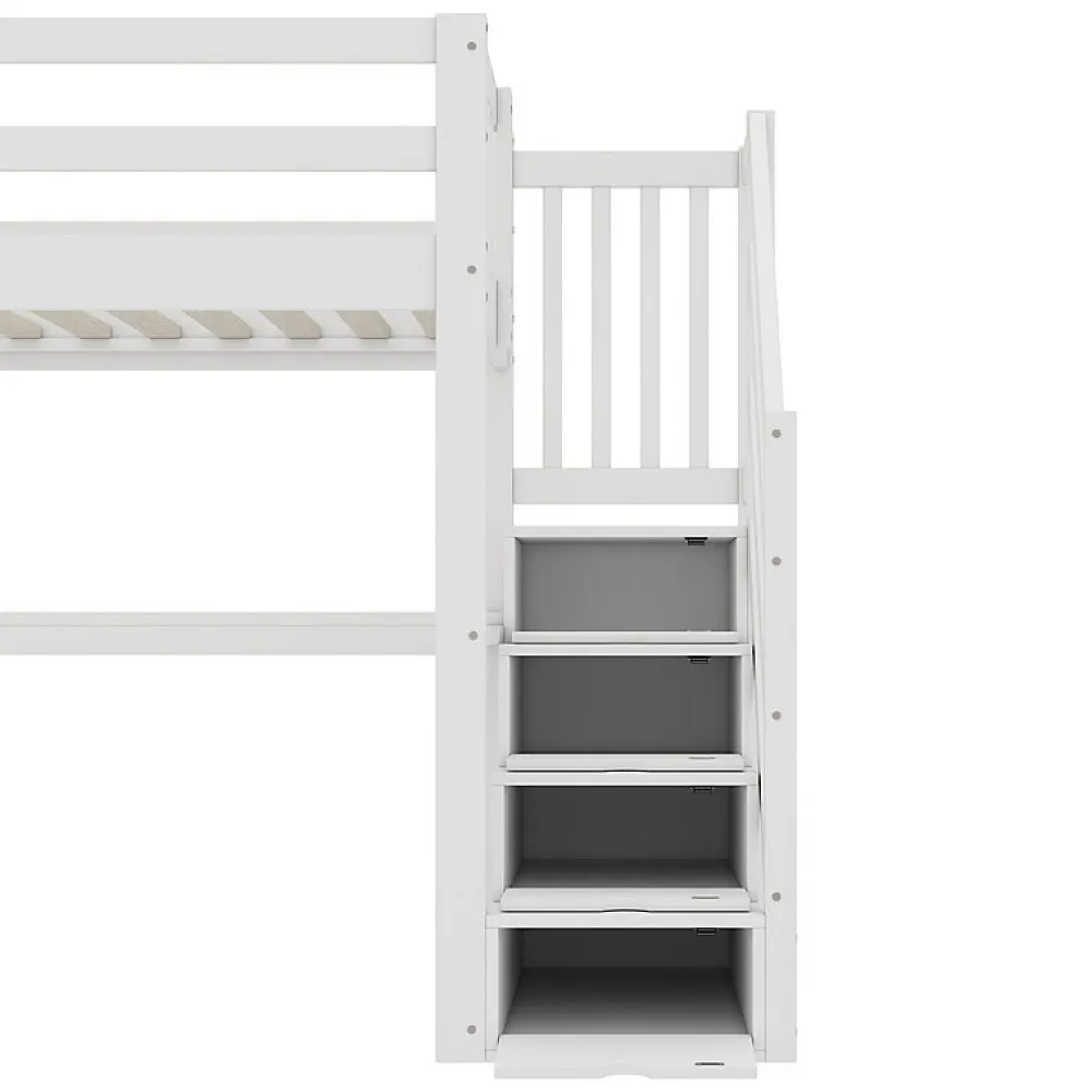 Lit mezzanine 90x200 cm blanc avec tiroirs de rangement et bureau intégré sous le lit pour enfant>Aapaas New