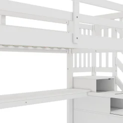 Lit mezzanine 90x200 cm blanc avec tiroirs de rangement et bureau intégré sous le lit pour enfant><noscript><img width=