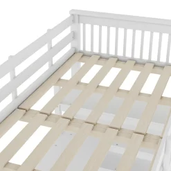 Lit mezzanine 90x200 cm blanc sans matelas avec bureau integre et etageres pour chambre denfant><noscript><img width=