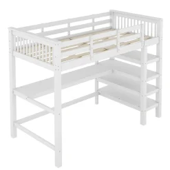 Lit mezzanine 90x200 cm blanc sans matelas avec bureau integre et etageres pour chambre denfant><noscript><img width=
