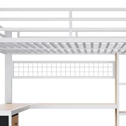 ModernLuxe Lit mezzanine 90x200 cm en fer - Compartiments de rangement - 4 tiroirs - LED - Bureau et escalier - Blanc (sans matelas)* Lit Mezzanine