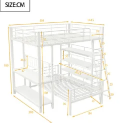 Lit mezzanine 140x200 cm en métal blanc avec étagères de rangement intégrées et structure multifonctionnelle><noscript><img width=