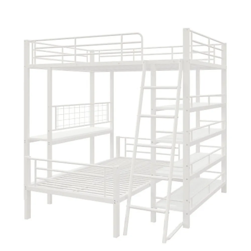 Lit mezzanine 140x200 cm en métal blanc avec étagères de rangement intégrées et structure multifonctionnelle>Aapaas New