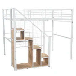 Aapaas Lit mezzanine 140x200 cm en métal blanc avec échelle de sécurité et étagère pour enfant ou adolescent*Enfant Lit Enfant
