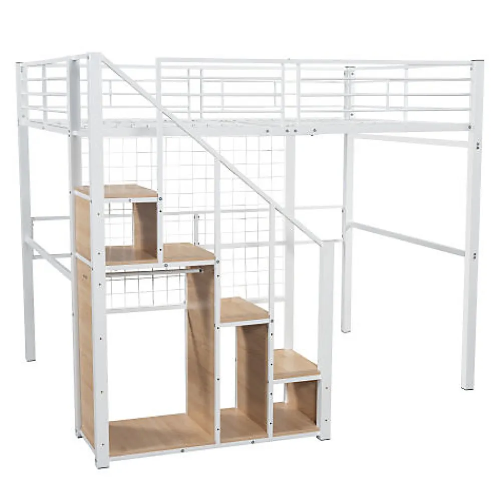 Aapaas Lit mezzanine 140x200 cm en métal blanc avec échelle de sécurité et étagère pour enfant ou adolescent*Enfant Lit Enfant