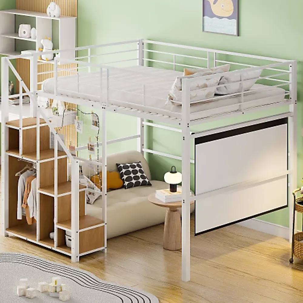 Aapaas Lit mezzanine 140x200 cm en métal blanc avec échelle de sécurité et étagère pour enfant ou adolescent*Enfant Lit Enfant