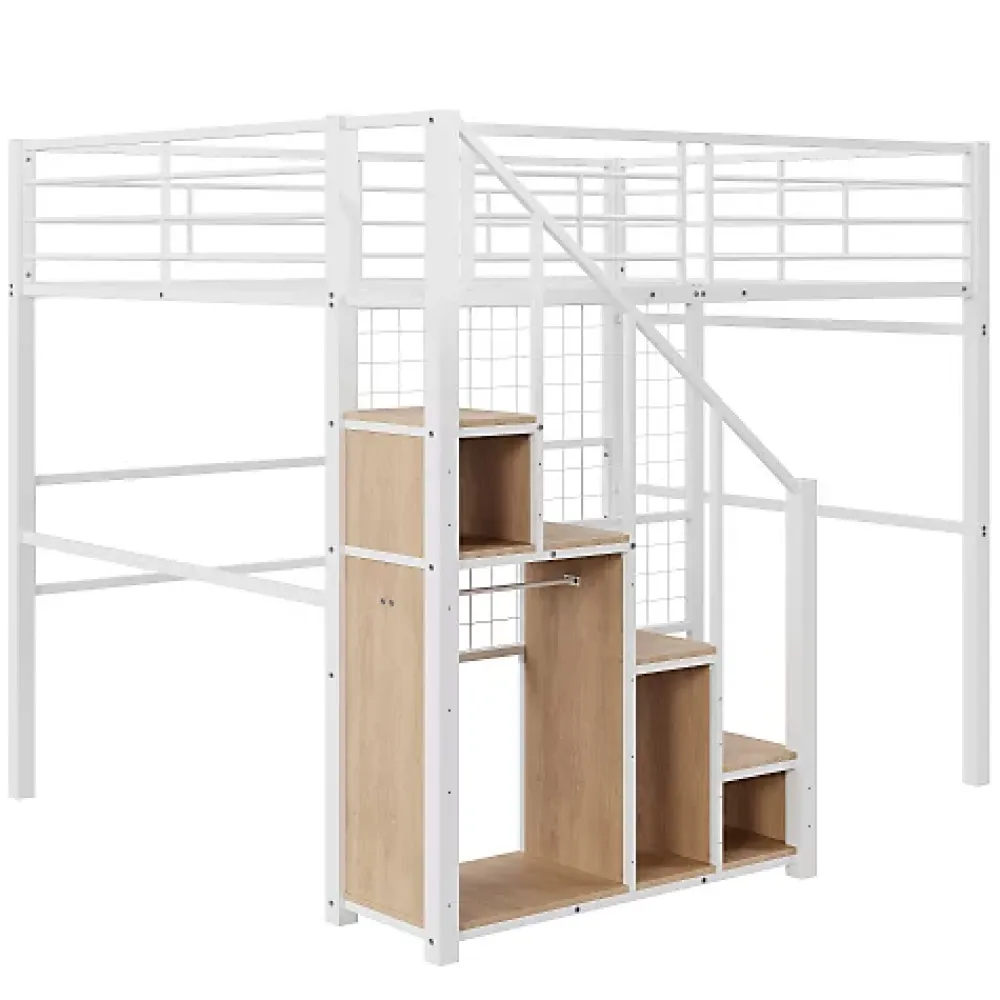 Aapaas Lit mezzanine 140x200 cm en métal blanc avec échelle de sécurité et étagère pour enfant ou adolescent*Enfant Lit Enfant