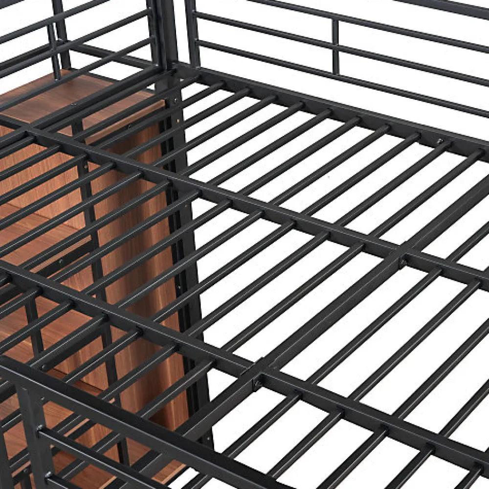 Lit mezzanine 140x200 cm en métal noir avec échelle sécurisée rangement étagères et penderie pour adolescent>Aapaas New
