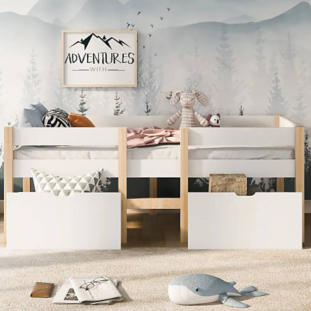 Lit mezzanine 90x190 cm en pin massif avec tiroirs - Blanc (sans matelas)>ModernLuxe Discount