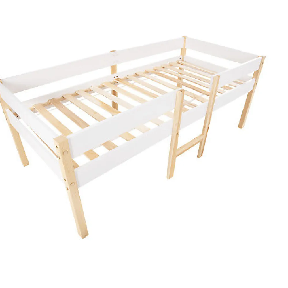 Lit mezzanine 90x190 cm en pin massif avec tiroirs - Blanc (sans matelas)>ModernLuxe Discount