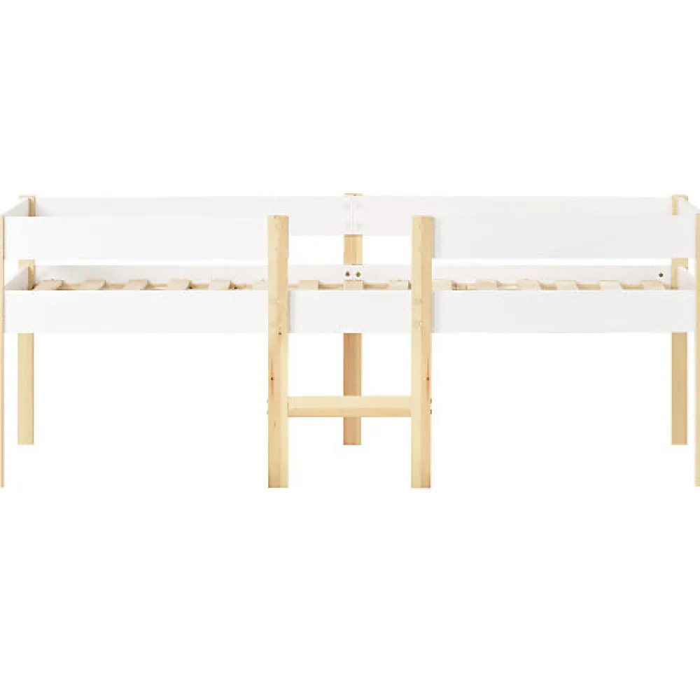 Lit mezzanine 90x190 cm en pin massif avec tiroirs - Blanc (sans matelas)>ModernLuxe Discount