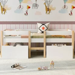 ModernLuxe Lit mezzanine 90x200 cm en pin massif avec tiroirs - Blanc (sans matelas)* Lit Mezzanine