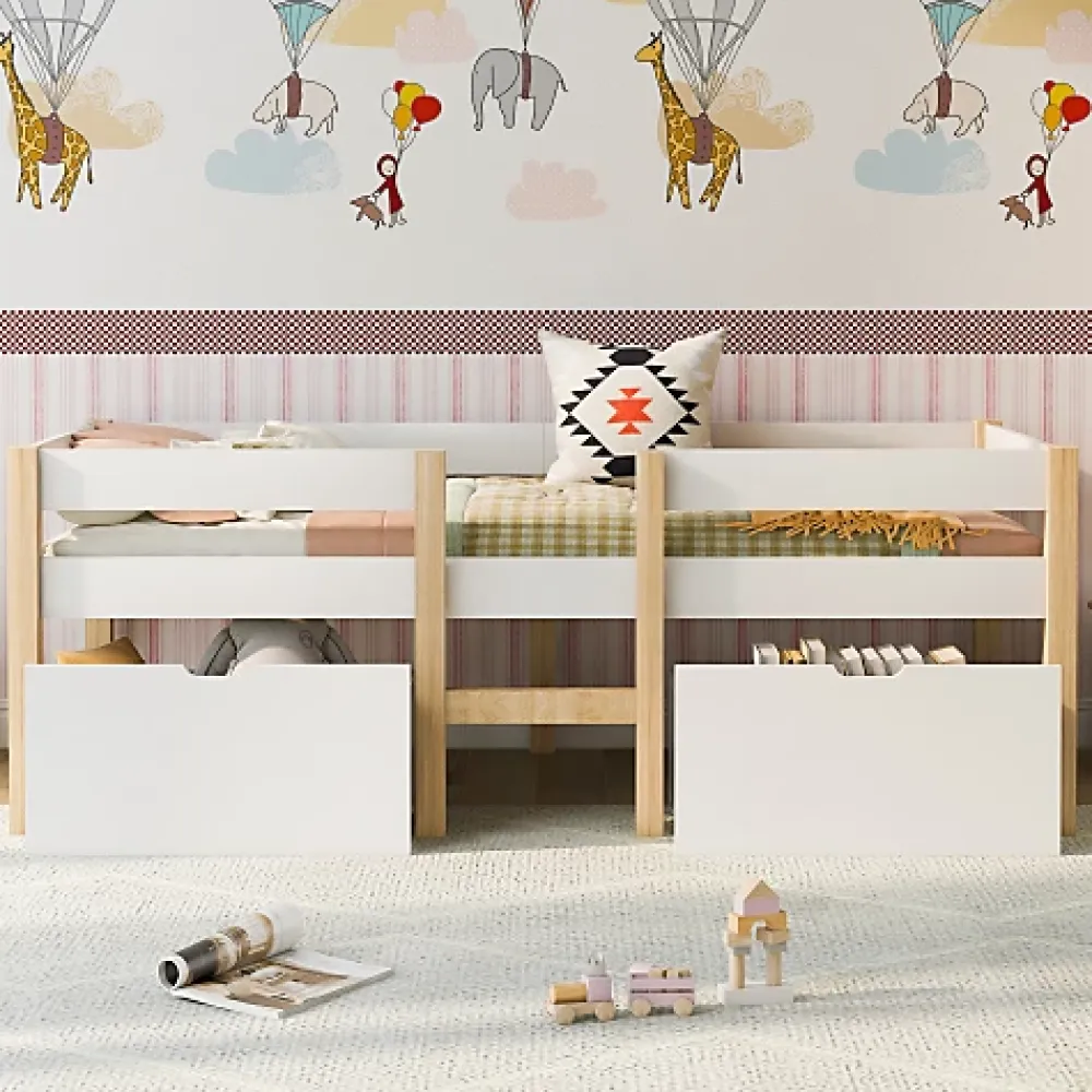 ModernLuxe Lit mezzanine 90x200 cm en pin massif avec tiroirs - Blanc (sans matelas)* Lit Mezzanine