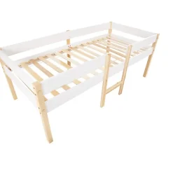 ModernLuxe Lit mezzanine 90x200 cm en pin massif avec tiroirs - Blanc (sans matelas)* Lit Mezzanine