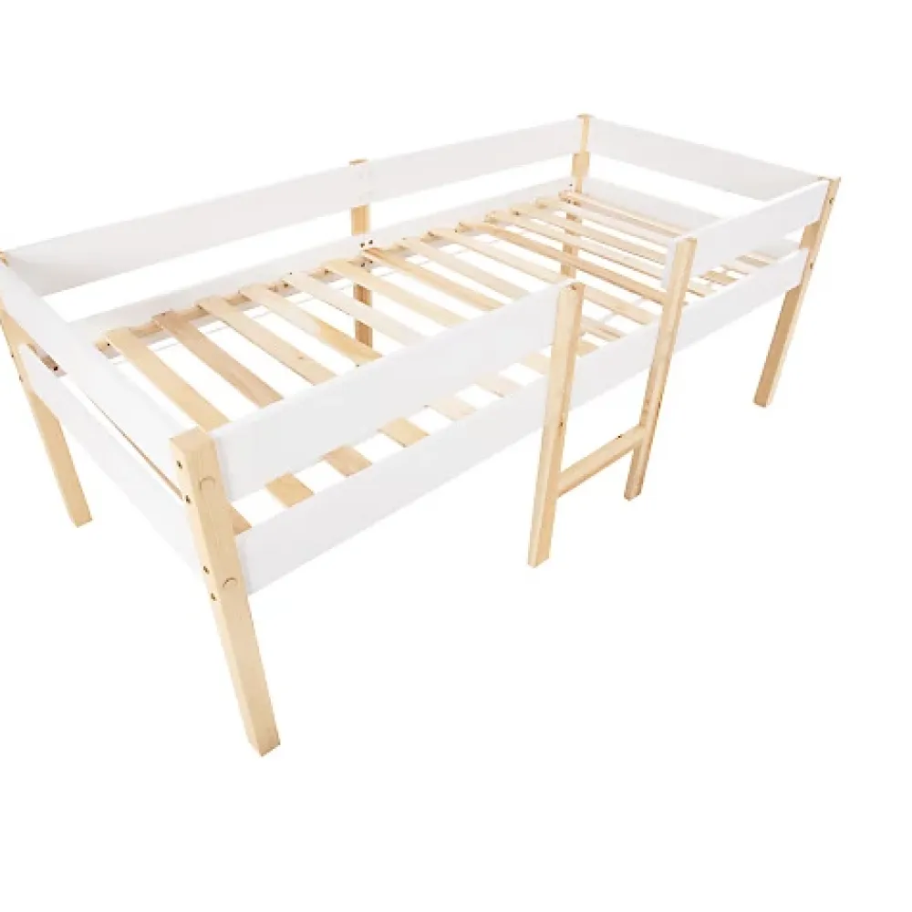 ModernLuxe Lit mezzanine 90x200 cm en pin massif avec tiroirs - Blanc (sans matelas)* Lit Mezzanine