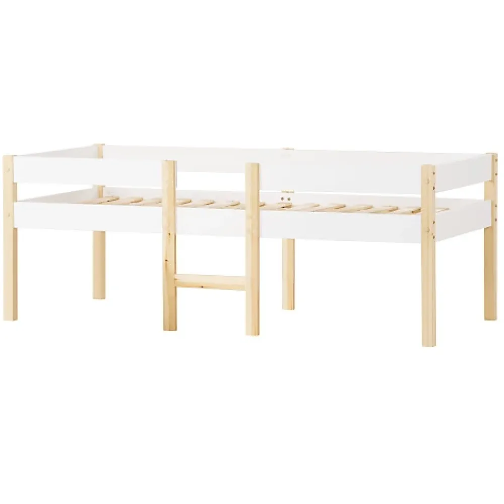 ModernLuxe Lit mezzanine 90x200 cm en pin massif avec tiroirs - Blanc (sans matelas)* Lit Mezzanine