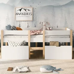 ModernLuxe Lit mezzanine 90x200 cm en pin massif avec tiroirs - Blanc (sans matelas)* Lit Mezzanine