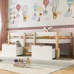 ModernLuxe Lit mezzanine 90x200 cm en pin massif avec tiroirs - Blanc (sans matelas)* Lit Mezzanine