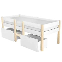 ModernLuxe Lit mezzanine 90x200 cm en pin massif avec tiroirs - Blanc (sans matelas)* Lit Mezzanine