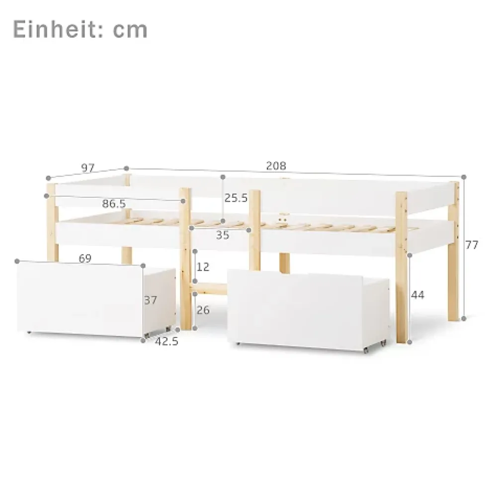 ModernLuxe Lit mezzanine 90x200 cm en pin massif avec tiroirs - Blanc (sans matelas)* Lit Mezzanine