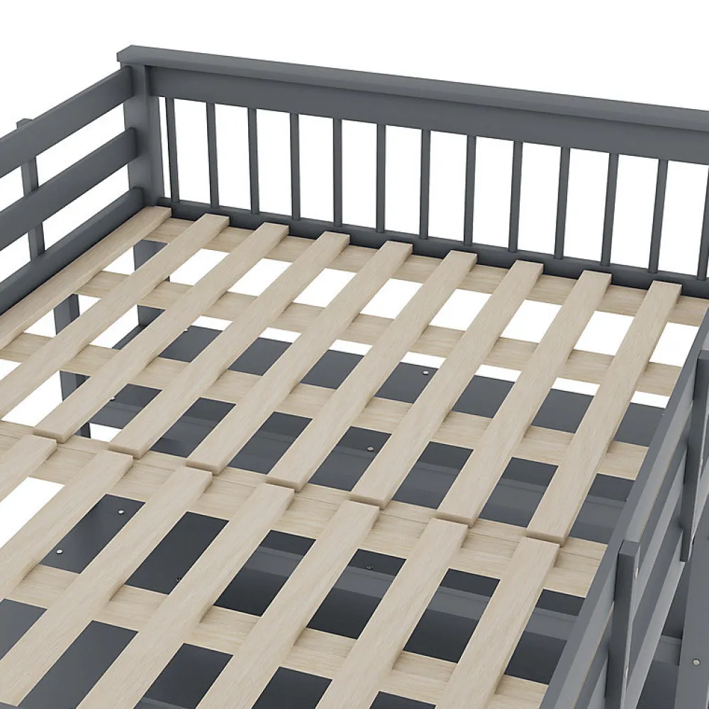 Lit mezzanine 140x200 cm gris sans matelas avec bureau integre et etageres pour chambre enfant>Aapaas Hot