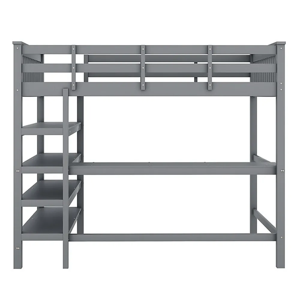 Lit mezzanine 140x200 cm gris sans matelas avec bureau integre et etageres pour chambre enfant>Aapaas Hot