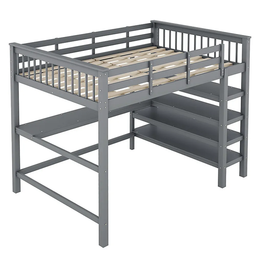 Lit mezzanine 140x200 cm gris sans matelas avec bureau integre et etageres pour chambre enfant>Aapaas Hot