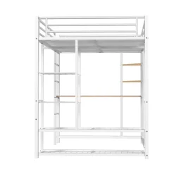 Okwish Lit Mezzanine 140x200 cm, Lit Double Ado avec Bureau Intégré et Échelle Sécurisée, Structure Métal et MDF, Sans Matelas - Blanc* Lit Mezzanine
