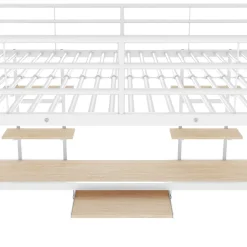 Okwish Lit mezzanine 140x200 cm, Lit enfant/ado avec bureau et 2 étagères - Métal + MDF - Sans matelas - Blanc* Lit Mezzanine